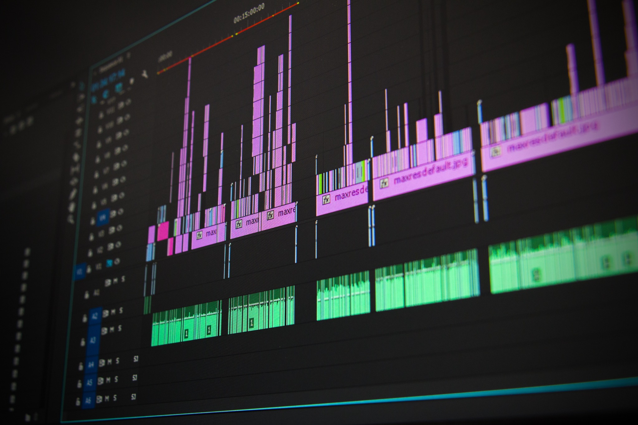 Editing timeline on a video post-production screen